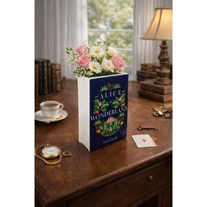 New Blue Mody Alice In Wonderland Lewis Carroll Book Utensil Holder Flower Vase